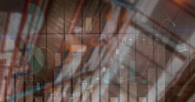 Depodaki finansal veri işleme görüntüsü. küresel iş, dağıtım, bağlantılar ve dijital arayüz konsepti dijital olarak oluşturulmuş görüntü.