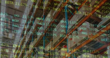 Yol ve deponun mali veri işleme görüntüsü. küresel iş, dağıtım, bağlantılar ve dijital arayüz konsepti dijital olarak oluşturulmuş görüntü.