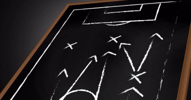 Siyah arkaplan üzerine oyun planı çizimi. Spor ve rekabet konsepti dijital olarak oluşturulmuş imaj.