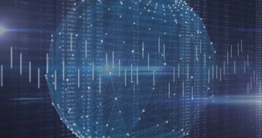 Siyah arka planda dünya çapında finansal veri işleme görüntüsü. küresel finans, iş ve dijital arayüz kavramı dijital olarak oluşturulmuş görüntü.