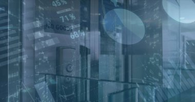 Ofisteki asansörde veri işleme resmi. küresel iş, finans ve dijital arayüz kavramı dijital olarak oluşturulmuş görüntü.