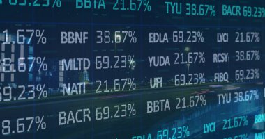 Şehirdeki finansal veri işleme görüntüsü. iş, dijital arayüz ve veri işleme kavramı dijital olarak oluşturulmuş görüntü.