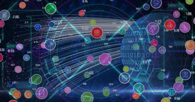 Dünya çapında bağlantı, simge ve veri işleme ağının resmi. dijital arayüz, bağlantılar, dijital arayüz ve dijital olarak oluşturulan veri işleme kavramı.