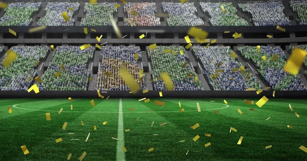 Afbeelding Van Goud Confetti Vallen Sportstadion Competitie Sport Competitie Concept — Stockfoto