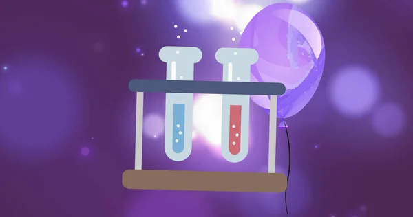 Image Test Tube Icons Balloons Purple Background Education Learning Concept — Stock Photo, Image