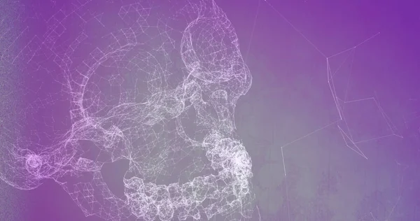 紫色背景下形成人头的复杂连接网络的图像 全球通信 医学研究和数字网络概念数字图像 — 图库照片
