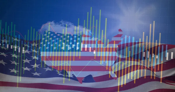 Imagen Bandera Americana Mapa Con Procesamiento Estadísticas Patriotismo Americano Independencia — Foto de Stock