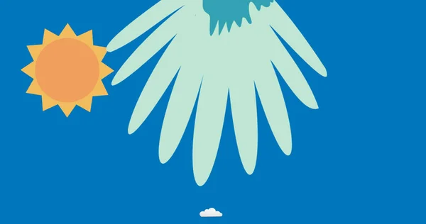 Bild Der Illustration Eines Papageis Der Über Wolken Auf Blauem — Stockfoto