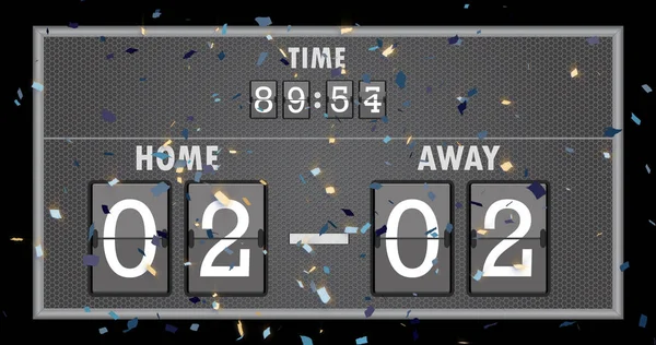 黒い背景の上のスコアボード上のコンフェッティのイメージ スポーツと競争の概念はデジタル的に生成され — ストック写真