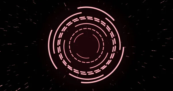 Imagem Interfaces Circulares Rosa Pulsando Girando Sobre Manchas Fundo Preto — Fotografia de Stock
