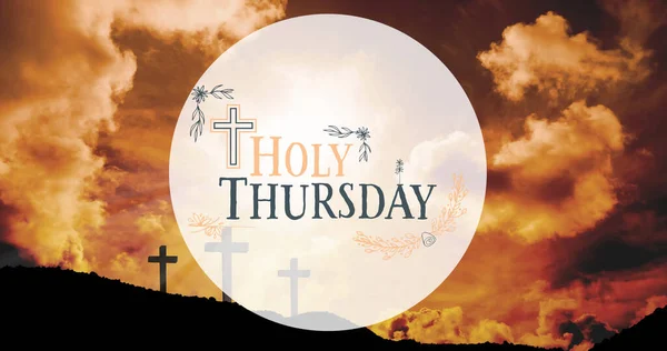 Image Holy Thursday Text Clouds Crosses Easter Sunday Celebration Concept — Stock Photo, Image