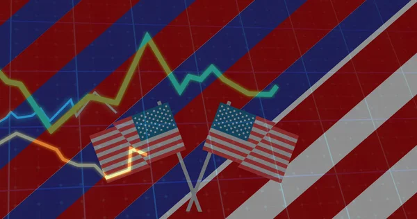 Amerikai Zászlók Képe Statisztikákkal Sorfeldolgozással Amerikai Patriotizmus Függetlenség Üzleti Koncepció — Stock Fotó