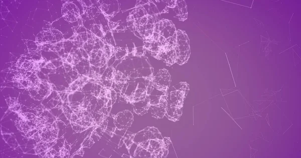 三维Dna链在紫色背景的丛连接网络上旋转的图像 科学和连接概念数字生成的图像 — 图库照片