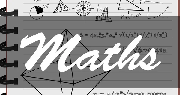 Εικόνα Μαθηματικού Κειμένου Πάνω Από Μαθηματικές Εξισώσεις Στο Σχολικό Σημειωματάριο — Φωτογραφία Αρχείου