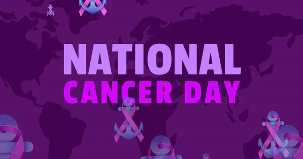 Bild Nationell Cancerdag Och Bröstcancermedvetenhet Band Över Världskartan Nationell Medvetenhet — Stockfoto