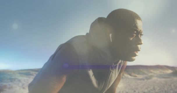 Animering Fläckar Över Afrikansk Amerikansk Man Vilar Utomhus Hälsa Och — Stockvideo