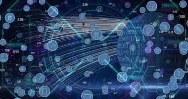 Dünya çapında bağlantı, simge ve veri işleme ağının resmi. dijital arayüz, bağlantılar, dijital arayüz ve dijital olarak oluşturulan veri işleme kavramı.