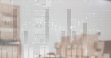 Boş deponun üzerindeki finansal veri işleme resmi. küresel sevkiyat, dağıtım ve bağlantılar konsepti dijital olarak oluşturuldu.