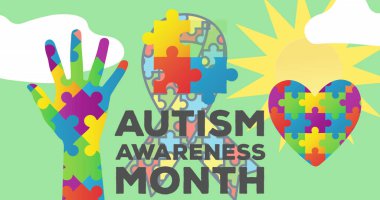 Bulmaca ve güneş yerine otizm farkındalığı ayı resmi. otizm farkındalık ayı ve dijital olarak üretilen görüntü konsepti.