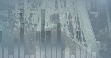 Yoğun şehrin finansal veri işleme görüntüsü. iş, dijital arayüz ve veri işleme kavramı dijital olarak oluşturulmuş görüntü.