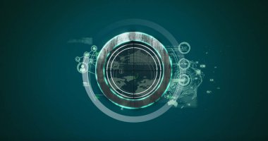 Finansal veri işleme üzerinde hareket eden çember resmi. küresel iş, finans, bağlantılar ve dijital arayüz konsepti dijital olarak oluşturulmuş görüntü.