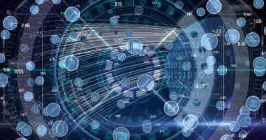 Dünya çapında bağlantı, simge ve veri işleme ağının resmi. dijital arayüz, bağlantılar, dijital arayüz ve dijital olarak oluşturulan veri işleme kavramı.