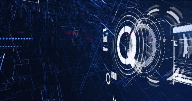 Kapsam taraması ve siyah arkaplanda ışık izleri. küresel iletişim teknolojisi konsepti dijital olarak oluşturulmuş görüntü.