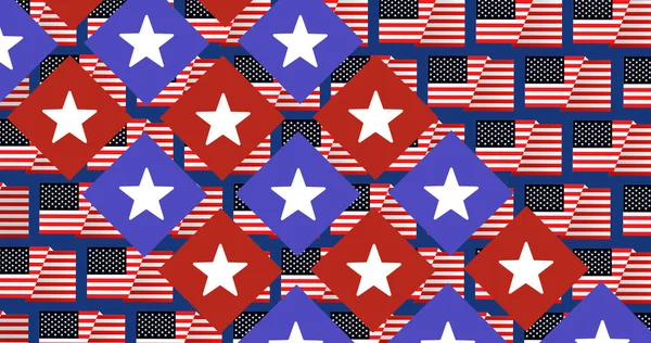 Obraz Gwiazd Kwadratów Nad Amerykańskimi Flagami Koncepcja Dnia Prezydenta Uroczystości — Zdjęcie stockowe