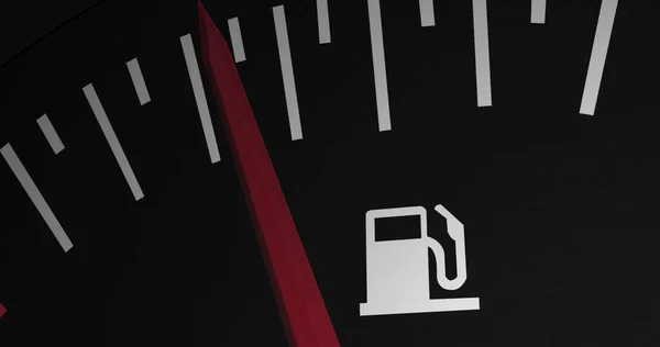 燃料計のクローズアップのイメージが黒を背景に動きます 燃料消費の概念をデジタルで生成した画像 — ストック写真