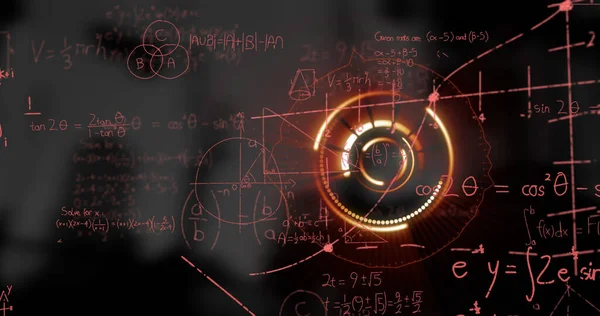 Imagen Círculo Movimiento Sobre Ecuaciones Matemáticas Negocio Global Finanzas Conexiones —  Fotos de Stock