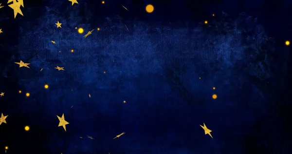 Image Yellow Stars Moving Blue Background Party Celebration Concept Digitally — Stock Photo, Image