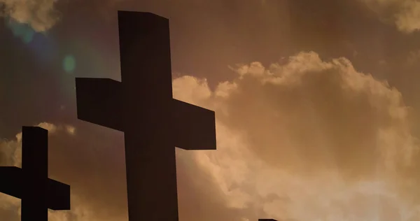 Imagem Luzes Sobre Forma Crucifixo Preto Nuvens Bom Conceito Celebração — Fotografia de Stock