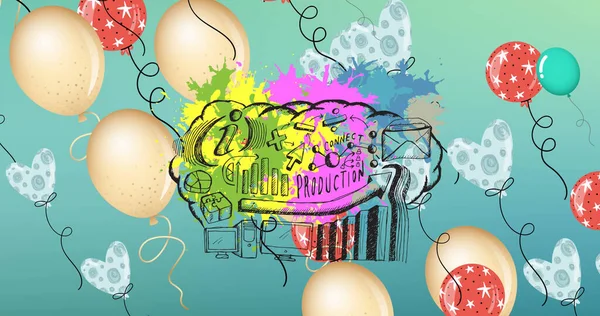 Obraz Latających Balonów Nad Kolorową Grafiką Hobby Zainteresowania Koncepcja Czasu — Zdjęcie stockowe