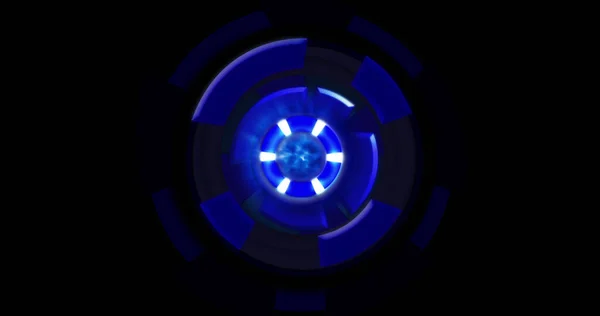 Afbeelding Van Blauwe Cirkelvormige Interfaces Zwarte Achtergrond Digitaal Interface Gegevensverwerkingsconcept — Stockfoto