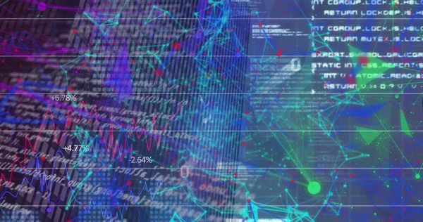 Mavi arkaplanda şekil ve veri işleme resimleri. küresel iş, finans, bağlantılar ve dijital arayüz konsepti dijital olarak oluşturulmuş görüntü.