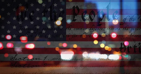 Зображення Американського Прапора Тексту Конституції Над Цитатами Американський Патріотизм Концепція — стокове фото