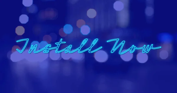 Image Install Now Text Cityscape Night Blue Background Social Media — Stock Photo, Image