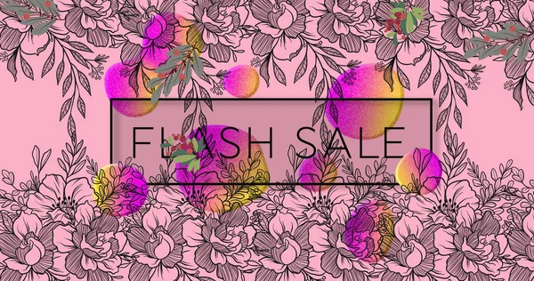 ピンクの背景に輝くブロブや花の上にフレーム内のフラッシュ販売テキストのイメージ コミュニケーションの概念デジタルで生成された画像 — ストック写真