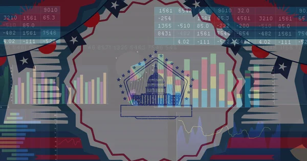 Immagine Bandiere Americane Con Elaborazione Statistica Patriottismo Americano Indipendenza Concetto — Foto Stock