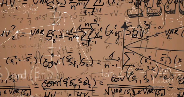 Imagem Equações Matemáticas Sobre Fundo Marrom Aprendizagem Matemática Conceito Educação — Fotografia de Stock