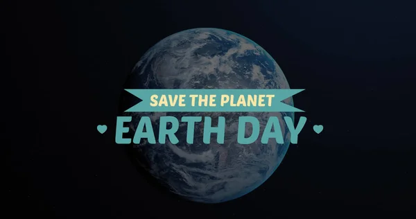 stock image Image of earth day text over globe. global environment, green energy and digital interface concept digitally generated image.