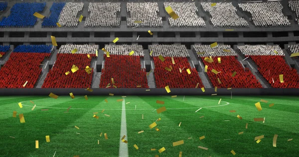 Imagen Confeti Dorado Cayendo Sobre Bandera Chile Estadio Deportivo Concepto —  Fotos de Stock