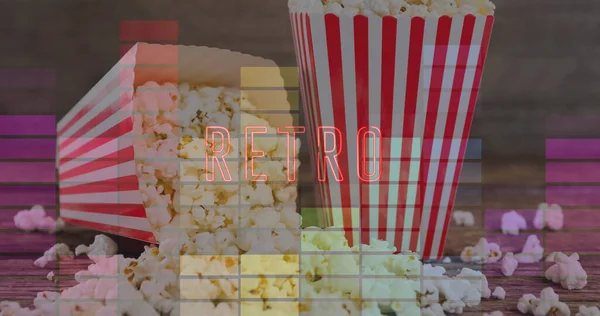 Bild Des Retro Textes Über Schachteln Mit Popcorn Popcorn Tag — Stockfoto