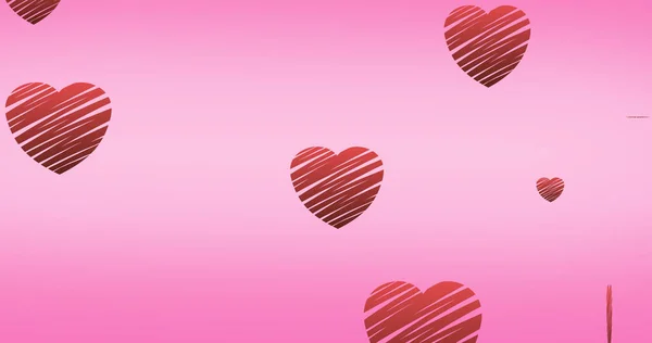Kalplerin Pembe Arka Plana Düşüşü Kalp Ayı Kutlama Konsepti Dijital — Stok fotoğraf