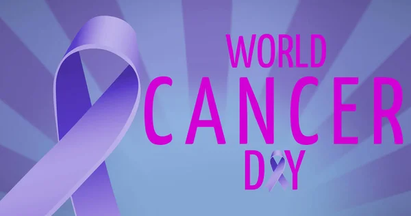 Afbeelding Van Wereld Kanker Dag Tekst Blauw Lint Blauwe Achtergrond — Stockfoto