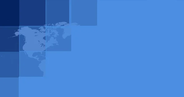蓝色背景上的正方形和世界地图图像 全球通信技术概念数字生成的图像 — 图库照片