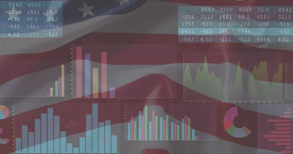 Immagine Bandiera Americana Con Elaborazione Statistica Patriottismo Americano Indipendenza Concetto — Foto Stock