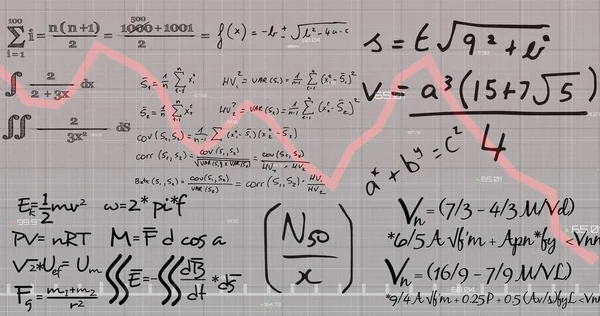 Imagen Línea Roja Sobre Ecuaciones Matemáticas Cuaderno Escuela Aprendizaje Matemáticas —  Fotos de Stock