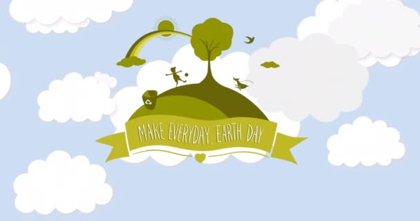 Animation Make Everyday Earth Day Text Clouds Blue Background Global — Stock Video