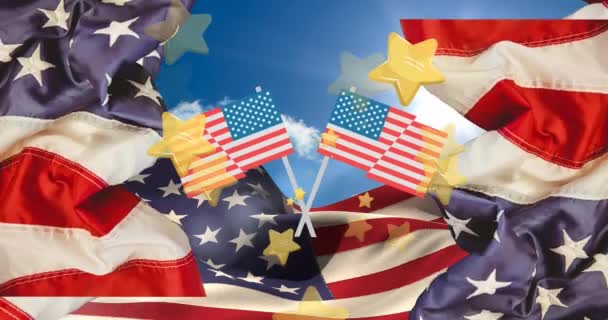 Animación Estrellas Amarillas Sobre Banderas Estados Unidos América Patriotismo Americano — Vídeos de Stock